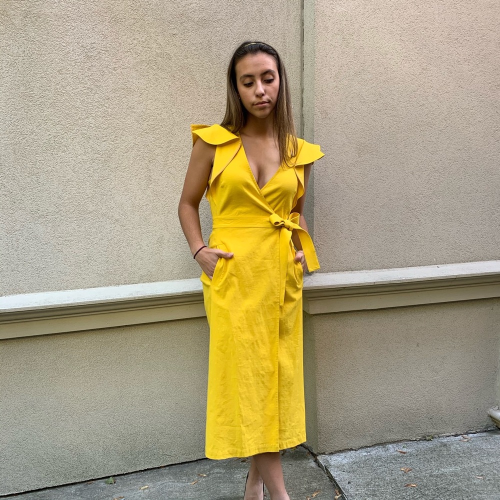 A.L.C. Yellow Midi Wrap Dress